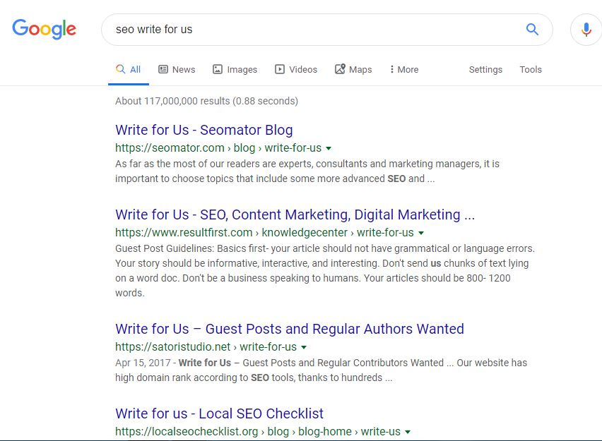 Search guest posting websites