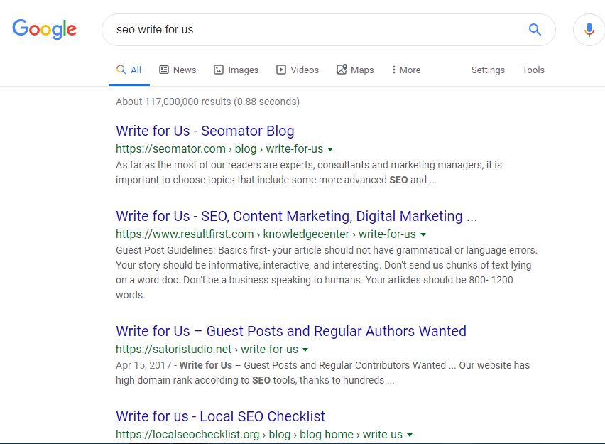 Search guest posting websites